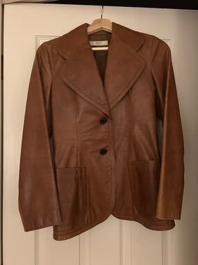 Prada Tan Leather Notch-Lapel Blazer Jacket